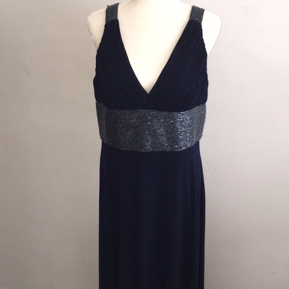 JS Boutique Dresses & Skirts - JS Boutique Navy Beaded Waist & Shoulders Gown
